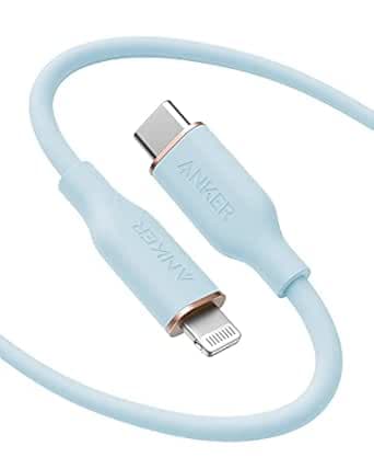 Anker Cable USB-C a Lightning 1.8M, certificado MFi, de carga rápida PowerLine III Flow, de silicona, para iPhone 13/13 Pro/12/11/X/XS/XR/8 Plus (cargador no incluido)