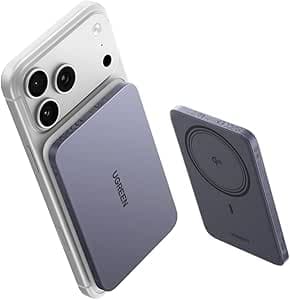 UGREEN QI2 15W Power Bank, 8.6mm Ultra Delgada Batería Magnética de 5000mAh, Cargador Portátil Carga Rápida PD 20W Batería Externa Compatible con MagSafe, para iPhone 17/16/15/14 Series Negro