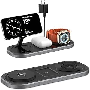 Cargador inalámbrico 3 en 1, estación de carga plegable para Magsafe para iPhone 17/Air/16/15/14/13/12 Serie, Apple Watch 11/10/9/8/7/SE 3/SE 2/SE/6/5/4/3/2/1/Ultra 3/Ultra 2/Ultra, AirPods pro/2/3/4