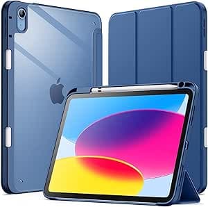 JETech Funda para iPad (A16) 11.ª/10.ª Generación (2025/2022) con Portalápiz, Clara Transparente Carcasa Trasera Slim Soporte Antigolpes Cover Tableta (Marino)
