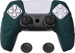 playvital Edición Mecha Oscuro Verde Funda de Silicona Suave para ps5 Control, Protector de Goma Ergonómica con Tapas para Joysticks para ps5 Mando - Compatible con Estación de Carga