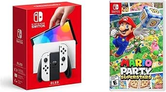 Consola Nintendo Switch OLED w/White Joy-Con - Standard Edition (Versión Internacional) + juego físico de Mario Party Superstars - Standard Edition