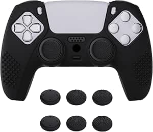 eXtremeRate PlayVital 3D Tachonado Diseño Funda de Silicona Antideslizante Tacto Suave para ps5 Mando, Carcasa Protector de Goma para ps5 Mando con 6 Tapas de Joysticks - Negro