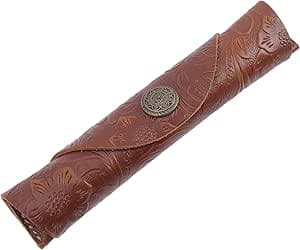 WOONEKY Funda de Cuero Café con Botón a Presión para Bolígrafo, Estuche Enrollable Vintage Bolígrafo, Protector Portátil para Lápices Adecuado para Manualidades y Organización