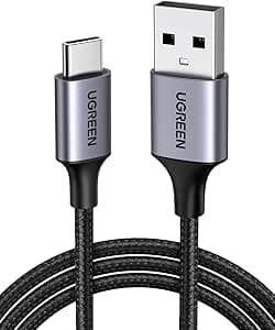 UGREEN 1M Cable USB C a USB A 2.0, 3A Tipo C Carga Rápida con Trenza de Nailon, Compatible con iPhone 17 16 15 Pro Max Plus, iPhone Air, Galaxy S25 S24 S23 S22, Pixel 9 8 7