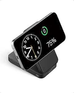 Anker MagGo Power Bank, Batería Externa de 6,600 mAh con Base Ajustable, Carga Inalámbrica de 15W con Certificación Qi2, Compatible con MagSafe y iPhone 15/14/13 (Incluye Cable USB-C)