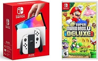 Consola Nintendo Switch OLED w/White Joy-Con - Standard Edition (Versión Internacional) + juego físico de New Super Mario Bros. U Deluxe - Standard Edition