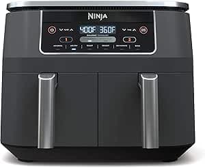 NINJA, Freidora de Aire Foodi, 8 QT, 6 en 1, DualZone, Con 2 Cestas Independientes para Freír, Match Cook y Smart Finish para Asar, Deshidratar y más para comidas rápidas y fáciles, Gris, DZ201