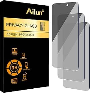 Ailun - Protector de pantalla de privacidad para iPhone 16/15/15 Pro 6.1 pulgadas, paquete de 3, vidrio templado 9H, antiespionaje y antiarañazos