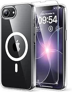 TAURI Funda Magnética para iPhone 17e / iPhone 16e 6.1" con Protector de Pantalla Vidrio Templado, Compatible con MagSafe, [No se Amarillea] Protección Según la Norma Militar Carcasa - Transparente
