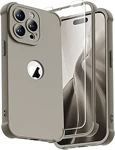 ORETECH para Funda iPhone 15 Pro, con [2X Protector Pantalla][Protección de Cámara][Protección contra Caídas 15 FT] Antigolpes Anti-Choque Anti-arañazos Silicona Premium Carcasa iPhone 15 Pro, Piedra