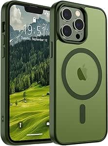 SUPFINE Magnética para iPhone 13 Pro Funda (Compatible con MagSafe) (Protección contra Caídas de Grado Militar) Delgada Translúcida Mate Resistente a Golpes con Funda para Teléfono Anti-Huellas, Verde