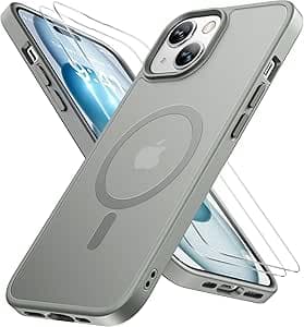 Miracase - Funda magnética para iPhone 15 (compatible con MagSafe) (con 2 protectores de visualización), protección de grado militar, antihuellas translúcidas mate para iPhone 15 de 6.1 pulgadas