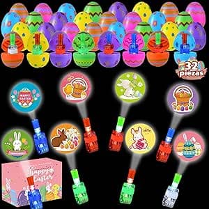 32 Piezas Huevos de Pascua,Pascua Huevos Juguet,Huevos de Plástico para Rellenar con Luz de Dedo,Huevos Sorpresa Juguete,Huevos Pascua Plastico Decoracion,Caja de Regalo de Pascua Huevos para Niños