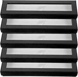 Estuche para Bolígrafos de Papel 5 Piezas con Ventana Transparente, Caja Organizadora Portátil Negra para Lapiceras y Bolígrafos, Adecuado para Regalos y Almacenamiento en Eventos