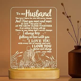 to My Husband Gifts from Wife,Lámpara de ilusión 3D I Love You Night Light para hombres y él, San Valentín, cumpleaños, aniversario, regalo romántico ideal