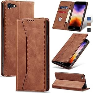 Jasonyu Funda para iPhone SE 2022/2020/8/7, Cuero PU Carcasa, Tipo Libro Flip Case con Tapa Tarjetas y Cartera, Soporte Plegable. Cierre magnético, Protector (Marrón)
