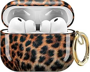 Bonita funda compatible con AirPod Pro 3 Generation (2025), a prueba de golpes para mujeres y niñas con bonita hebilla redonda dorada, diseño protector y anticaídas (hermosa piel de leopardo)
